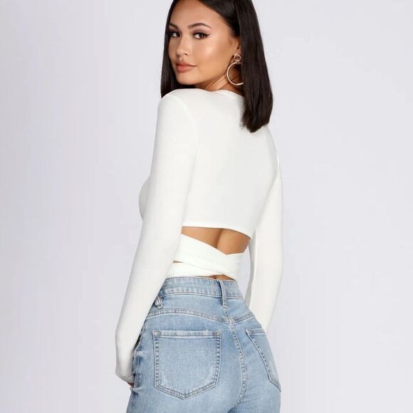 New with tag Windsor Wrap Waist Ribbed Crop Top, Ivory, size Small. - Picture 2 of 11